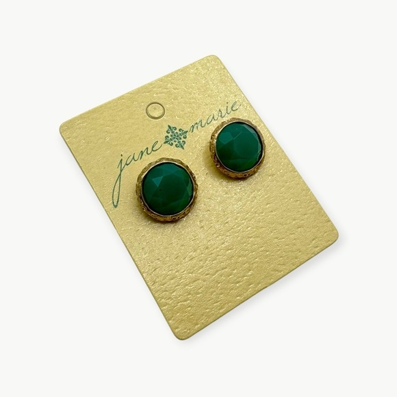 NWT Jane Marie Antique Gold Opal Green Stud Earrings, Teal - Picture 4 of 6